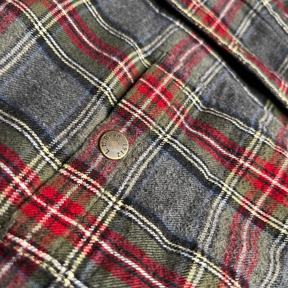 L.L.Bean Men’s Slightly Fitted Sherpa-Lined Flannel Shirt Jacket Plaid Red/Gray - Picture 7 of 9